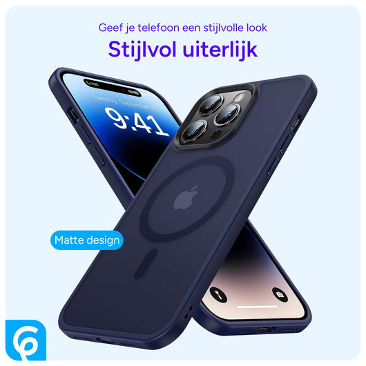 Apple iPhone 14 Pro Hoesje met MagSafe Back Cover Matte Donkerblauw afbeelding 2