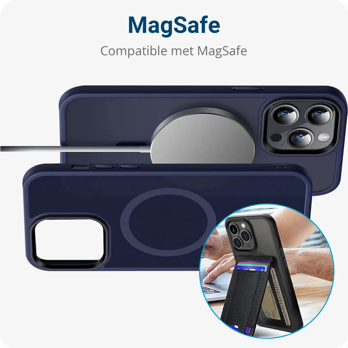 Apple iPhone 14 Pro Max Hoesje met MagSafe Back Cover Matte Blauw afbeelding 5