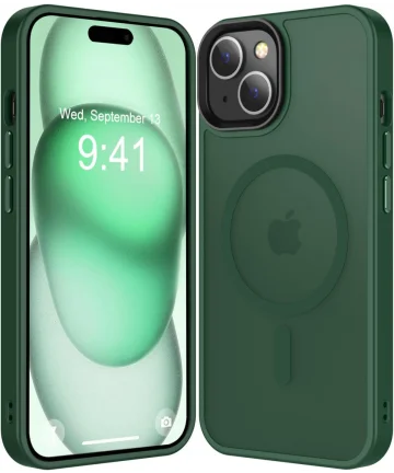 Apple iPhone 15 Hoesje met MagSafe Back Cover Matte Midnight Green Hoesjes