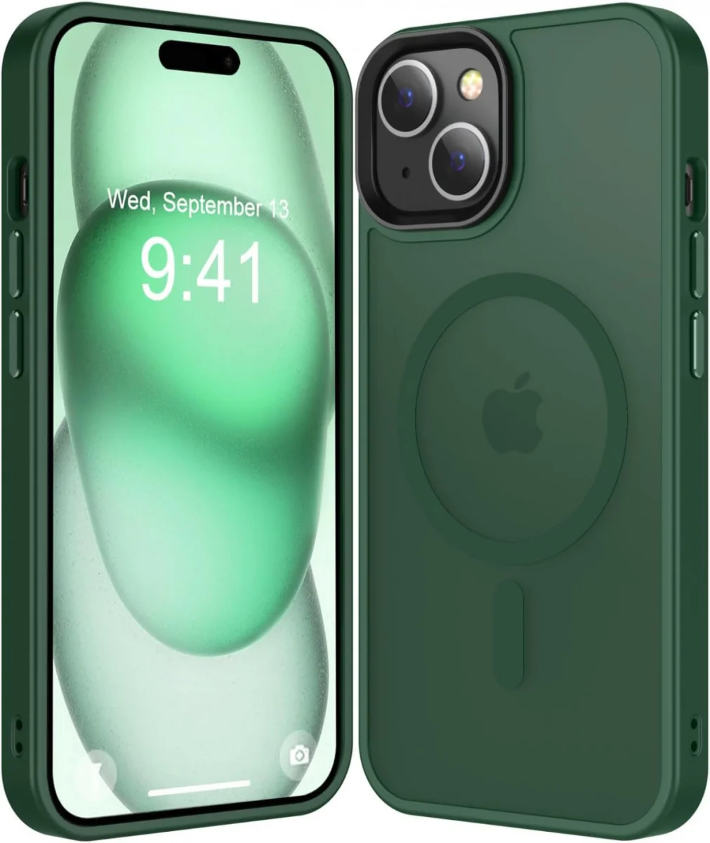 Apple iPhone 15 Hoesje met MagSafe Back Cover Matte Midnight Green afbeelding 1
