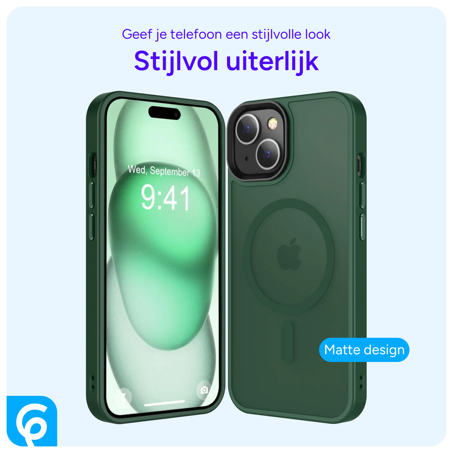 Apple iPhone 15 Hoesje met MagSafe Back Cover Matte Midnight Green afbeelding 2