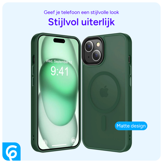Apple iPhone 15 Hoesje met MagSafe Back Cover Matte Midnight Green afbeelding 2