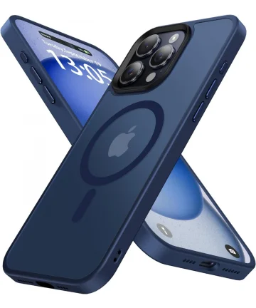 Apple iPhone 15 Pro Hoesje met MagSafe Back Cover Matte Donker Blauw Hoesjes