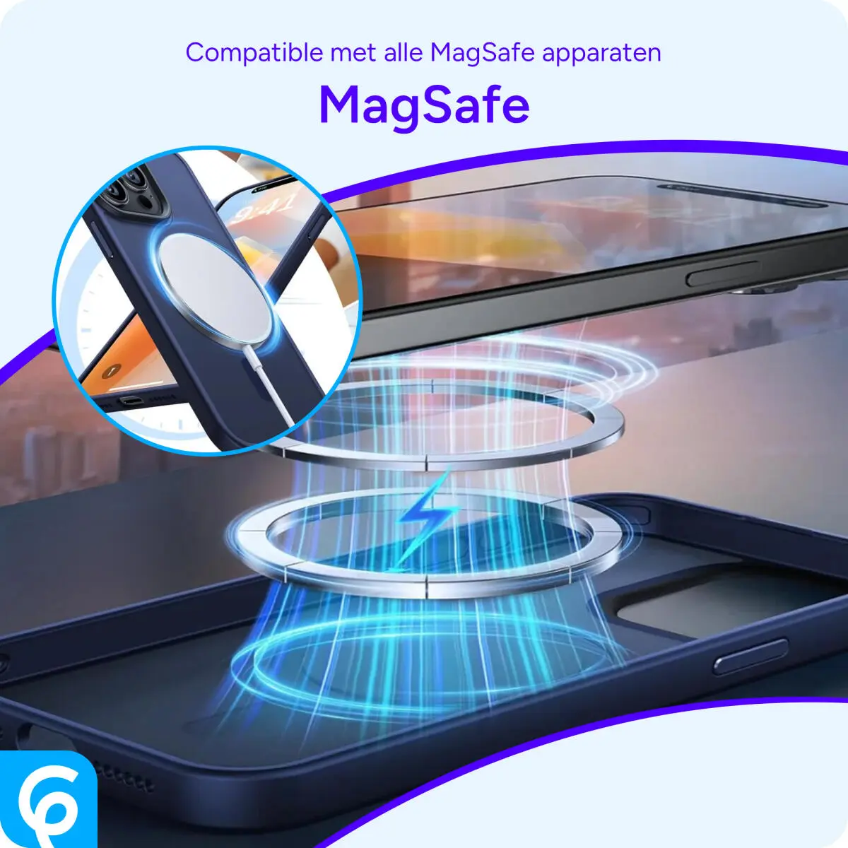 Apple iPhone 15 Pro Hoesje met MagSafe Back Cover Matte Donker Blauw afbeelding 2