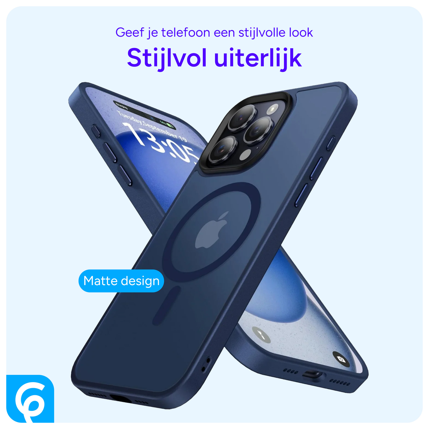 iPhone 15 Pro Max Hoesje met MagSafe Back Cover Matte Donker Blauw afbeelding 6