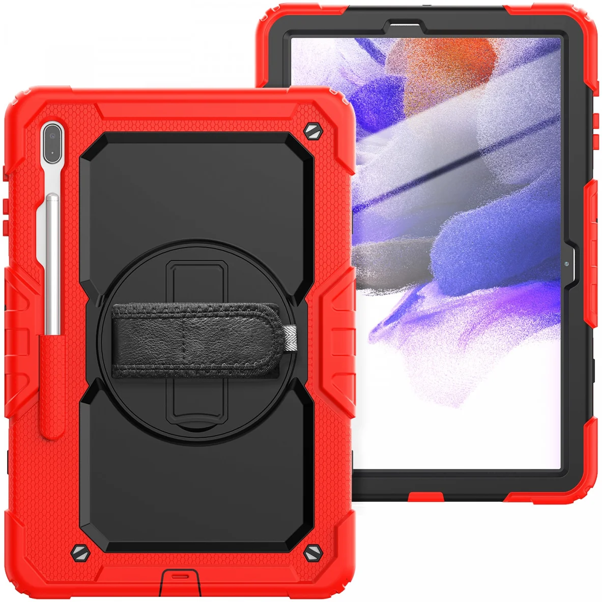 Samsung Galaxy Tab S8+ S7+ / S7 FE Hoes met Screen Protector en Handriem Rood afbeelding 1