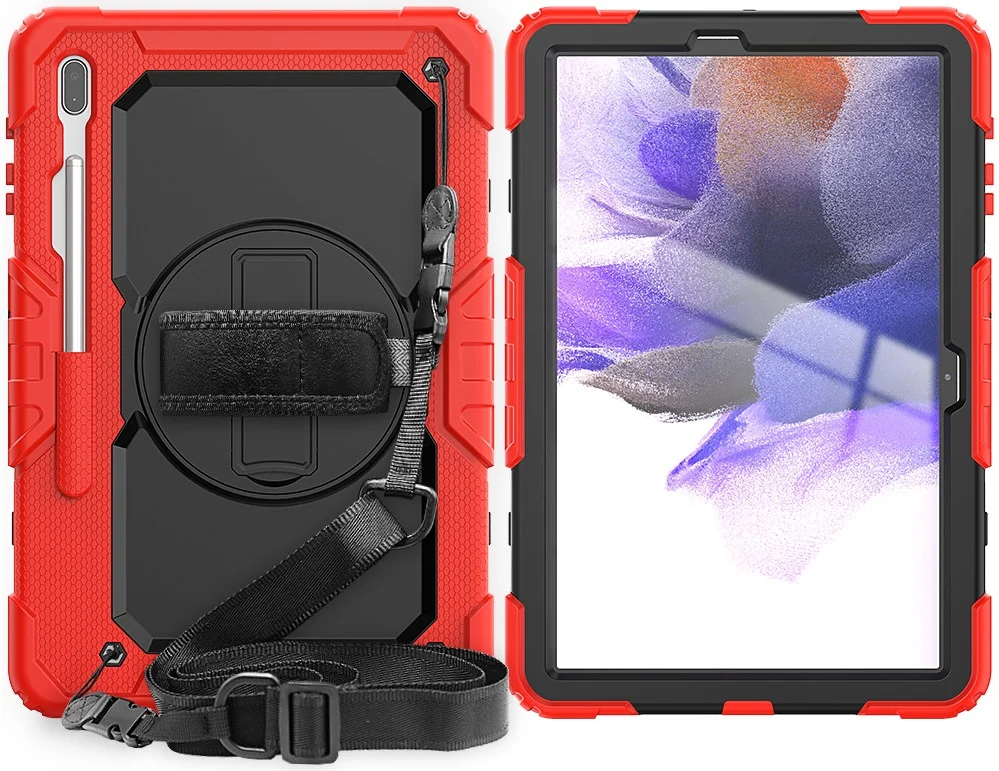 Samsung Galaxy Tab S8+ S7+ / S7 FE Hoes met Screen Protector en Handriem Rood afbeelding 13