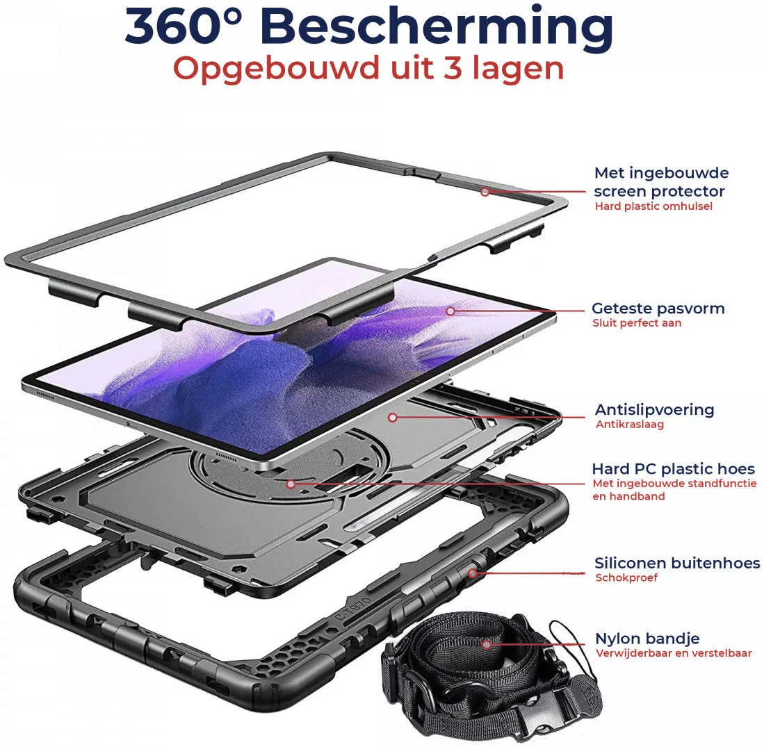 Samsung Galaxy Tab S8+ S7+ / S7 FE Hoes met Screen Protector en Handriem Rood afbeelding 2