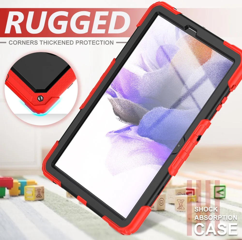 Samsung Galaxy Tab S8+ S7+ / S7 FE Hoes met Screen Protector en Handriem Rood afbeelding 4