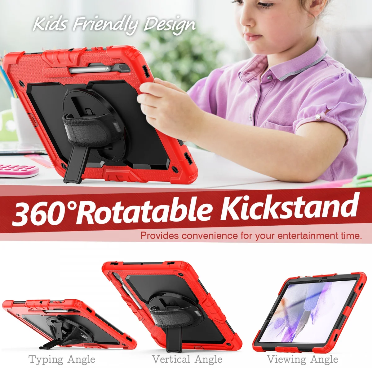 Samsung Galaxy Tab S8+ S7+ / S7 FE Hoes met Screen Protector en Handriem Rood afbeelding 5