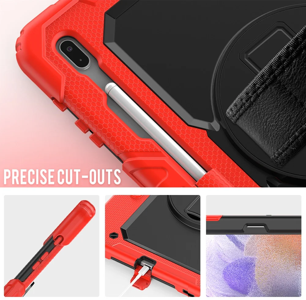 Samsung Galaxy Tab S8+ S7+ / S7 FE Hoes met Screen Protector en Handriem Rood afbeelding 7