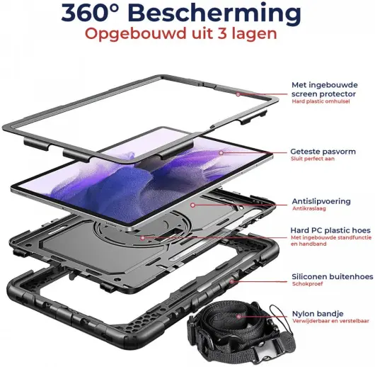 Samsung Galaxy Tab S8+ S7+ / S7 FE Hoes met Screen Protector en Handriem Rood afbeelding 2