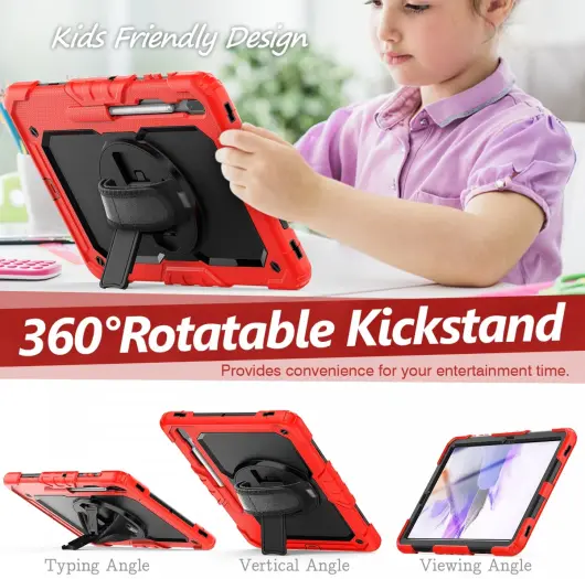 Samsung Galaxy Tab S8+ S7+ / S7 FE Hoes met Screen Protector en Handriem Rood afbeelding 5