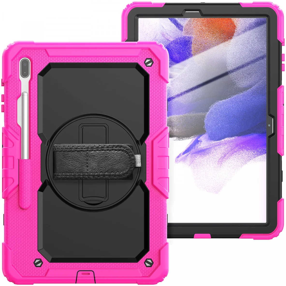 Samsung Galaxy Tab S8+ S7+ / S7 FE Hoes met Screen Protector en Handriem Roze afbeelding 1