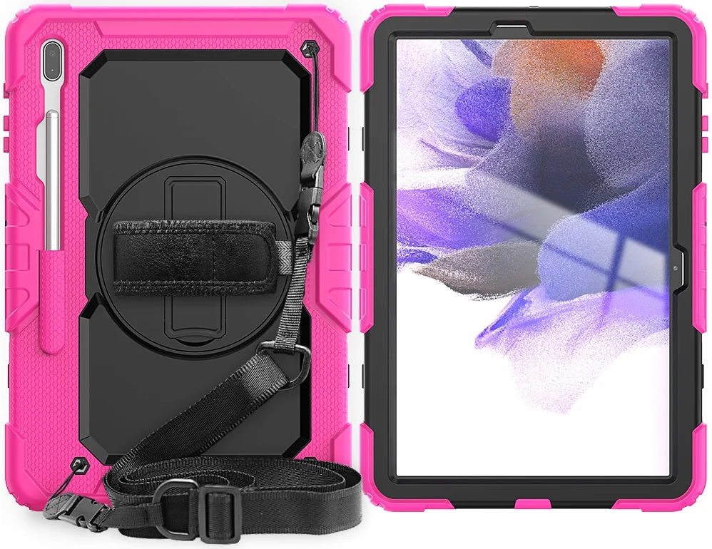 Samsung Galaxy Tab S8+ S7+ / S7 FE Hoes met Screen Protector en Handriem Roze afbeelding 13