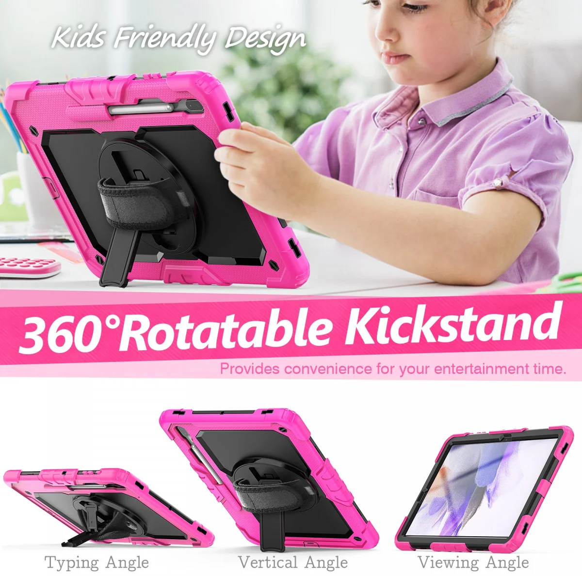 Samsung Galaxy Tab S8+ S7+ / S7 FE Hoes met Screen Protector en Handriem Roze afbeelding 6