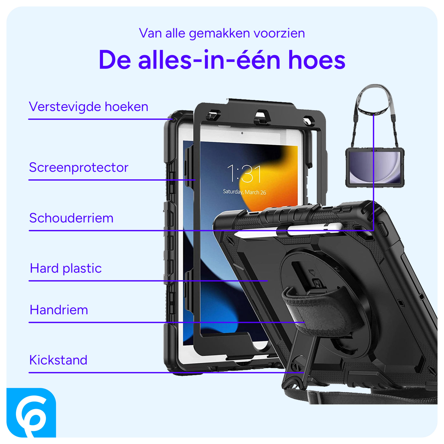 Apple iPad 10.2 (2019/2020/2021) Hoes met Screen Protector en Handriem Roze afbeelding 4