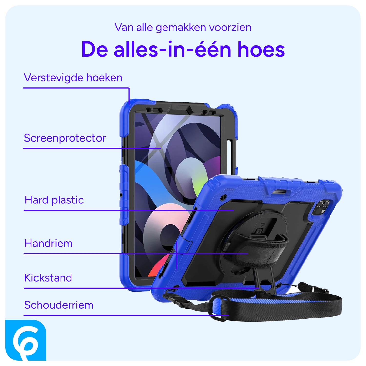 Apple iPad Air (2020/2022) Hoes met Screen Protector en Handriem Blauw afbeelding 2