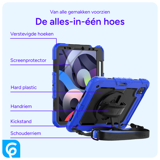 Apple iPad Air (2020/2022) Hoes met Screen Protector en Handriem Blauw afbeelding 2