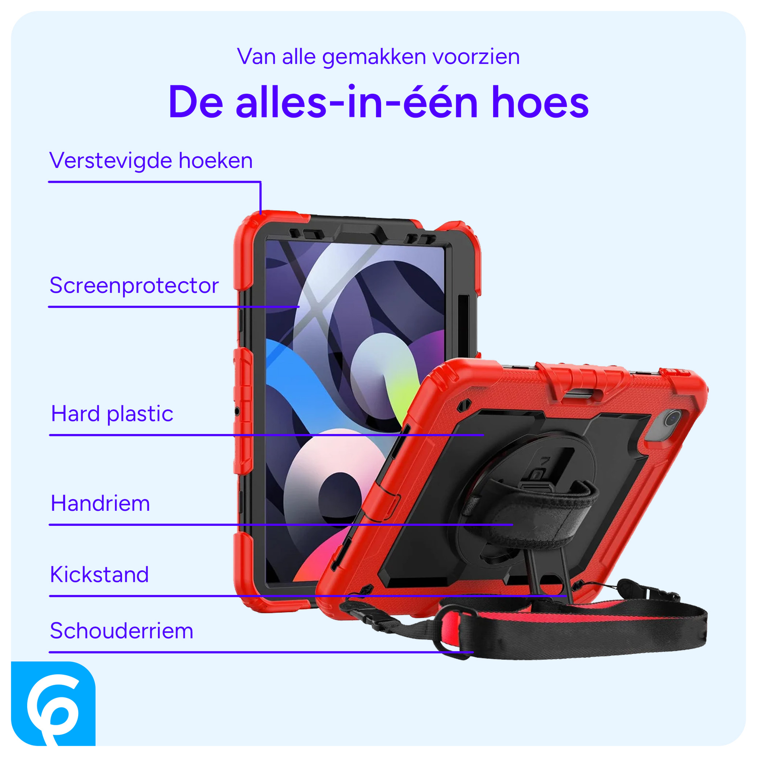 Apple iPad Air (2020/2022) Hoes met Screen Protector en Handriem Rood afbeelding 2