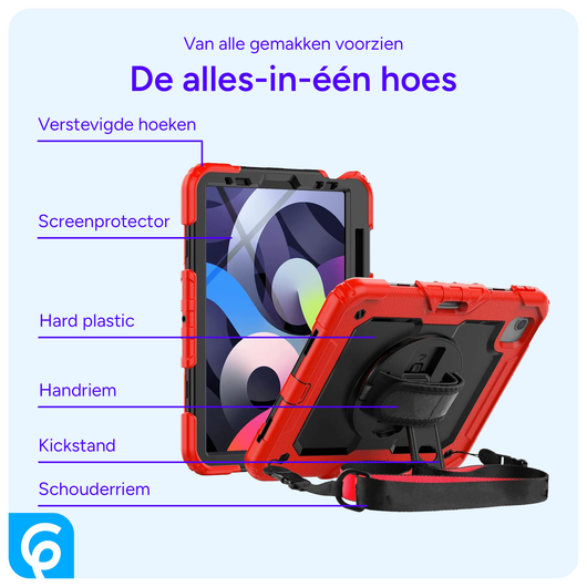 Apple iPad Air (2020/2022) Hoes met Screen Protector en Handriem Rood afbeelding 2