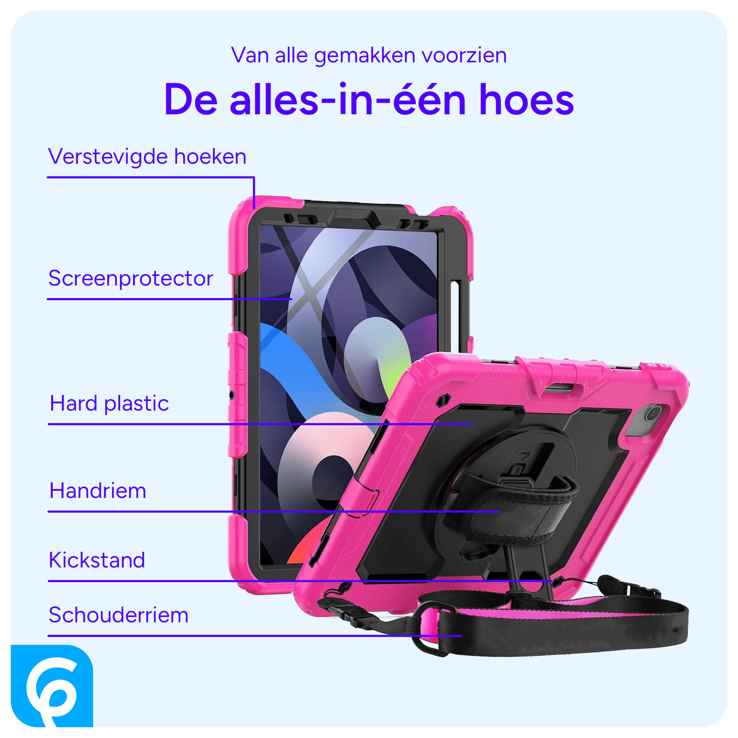 Apple iPad Air (2020/2022) Hoes met Screen Protector en Handriem Roze afbeelding 2