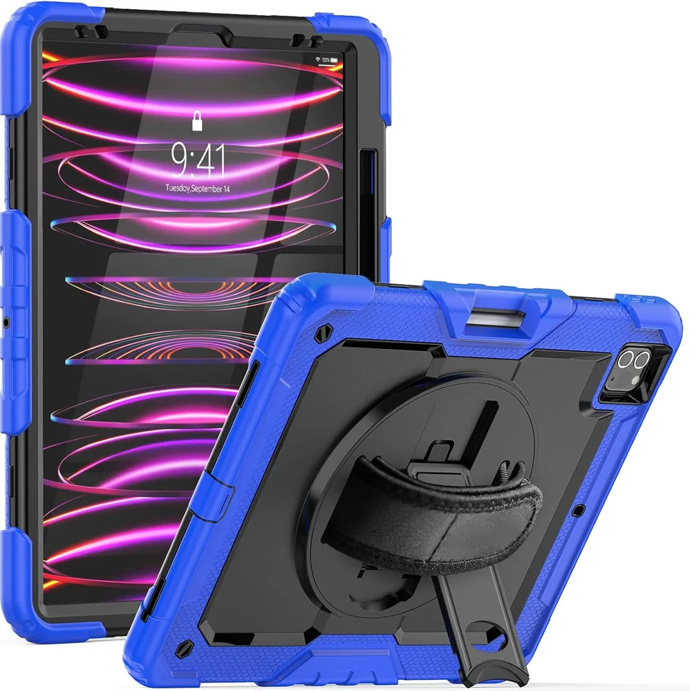 Apple iPad Pro 12.9 Hoes met Screen Protector en Handriem Blauw afbeelding 1