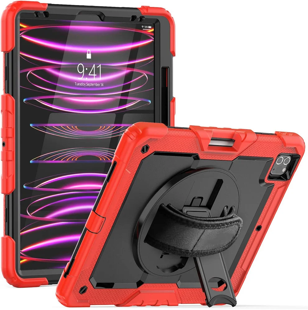 Apple iPad Pro 12.9 Hoes met Screen Protector en Handriem Rood afbeelding 1