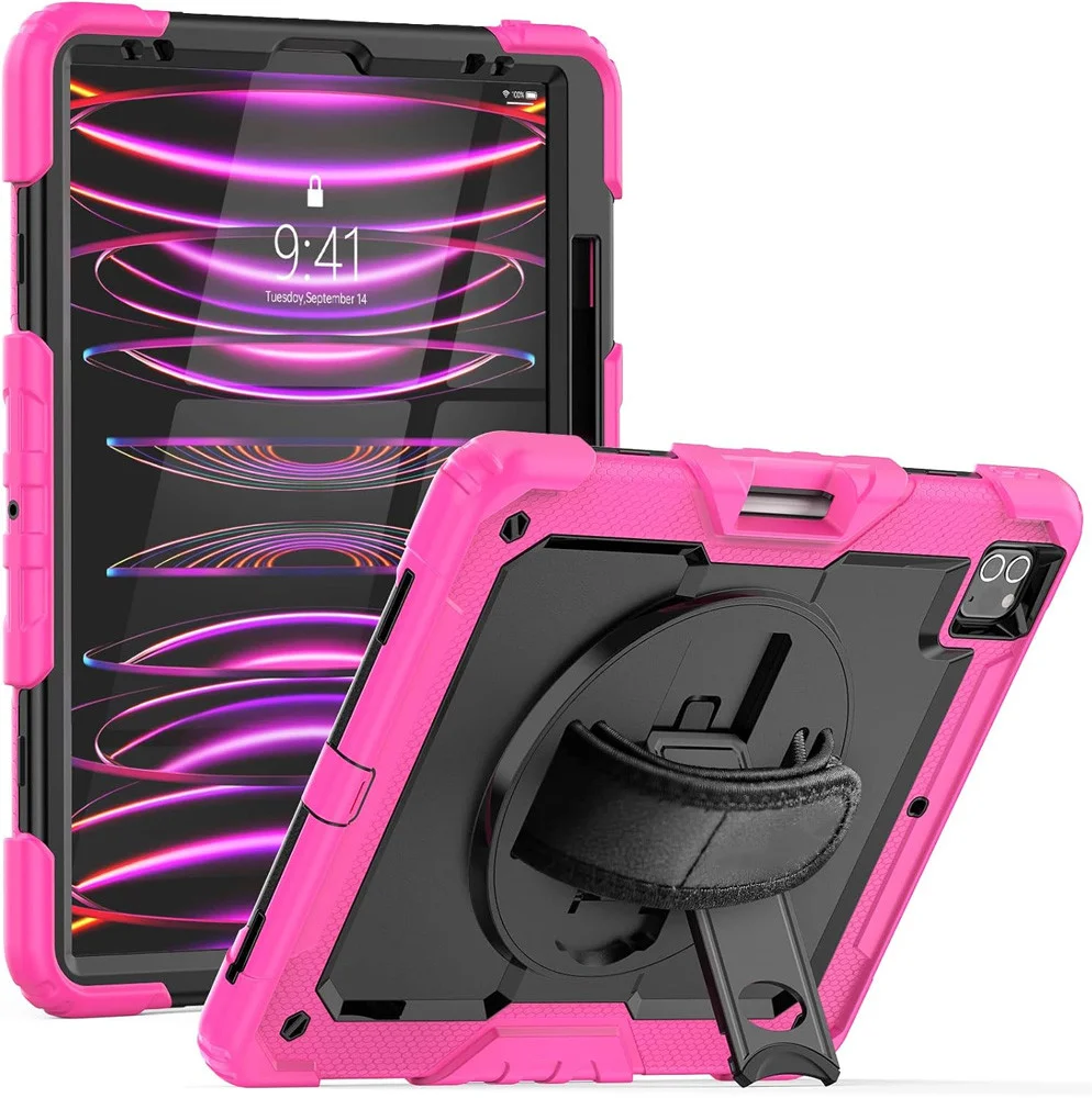 Apple iPad Pro 12.9 Hoes met Screen Protector en Handriem Roze afbeelding 1