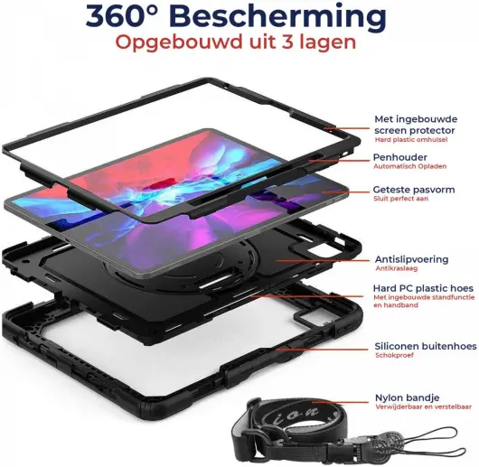 Apple iPad Pro 12.9 Hoes met Screen Protector en Handriem Roze afbeelding 2