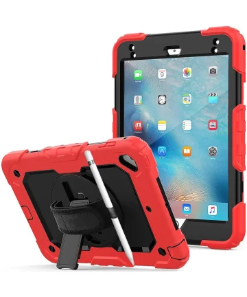 Apple iPad Mini 4/5 Hoes met Screen Protector en Handriem Rood Hoesjes