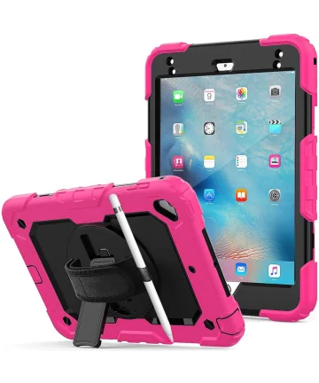 Apple iPad Mini 4/5 Hoes met Screen Protector en Handriem Roze Hoesjes