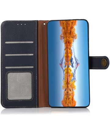 KHAZNEH iPhone 15 Pro Hoesje RFID Wallet Book Case Leer Blauw Hoesjes