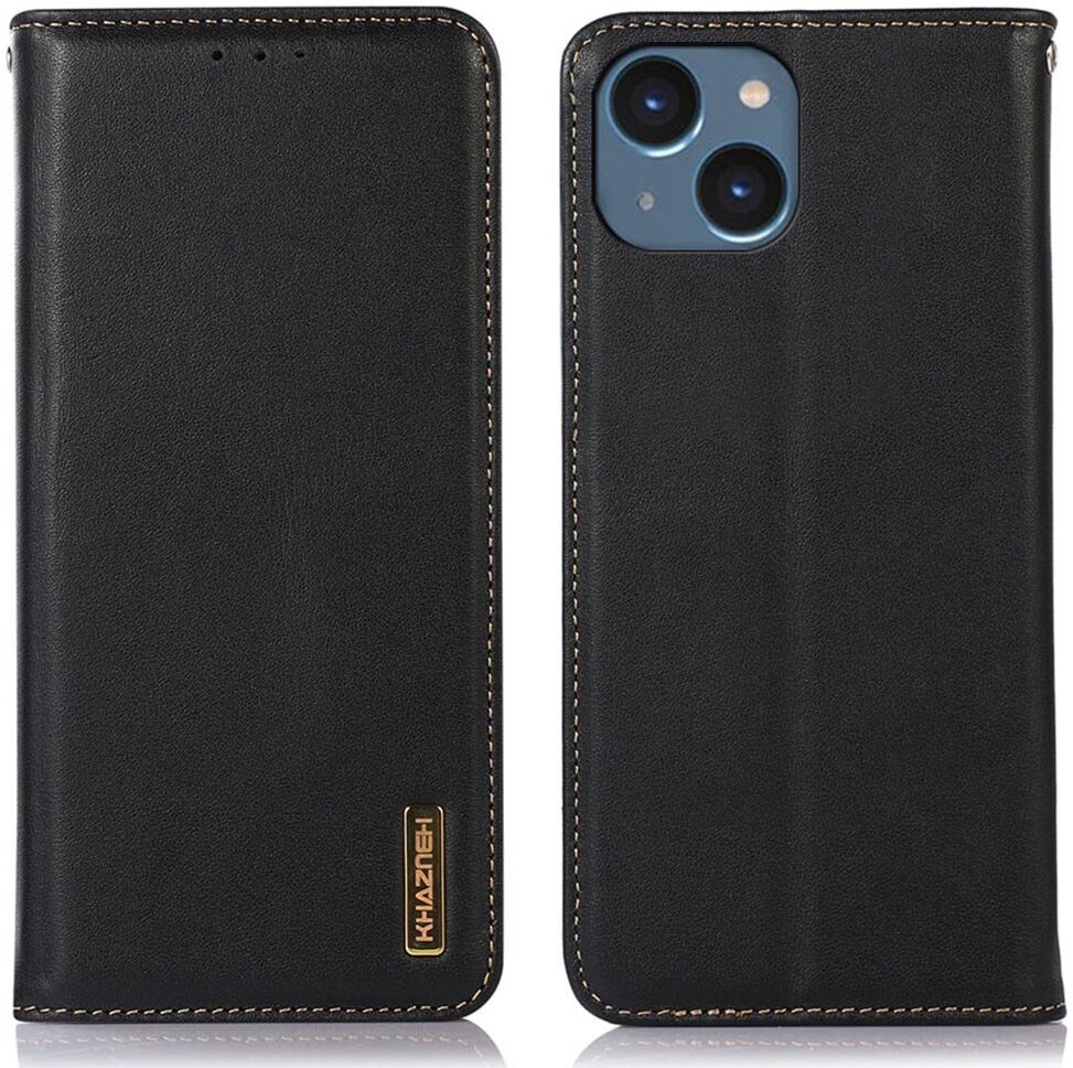 KHAZNEH Apple iPhone 15 Hoesje RFID Portemonnee Book Case Leer Zwart afbeelding 2