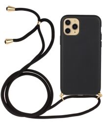 Apple iPhone 15 Pro Hoesje Flexibel TPU met Koord Back Cover Zwart