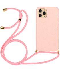 Apple iPhone 15 Pro Max Hoesje Flexibel TPU met Koord Back Cover Roze