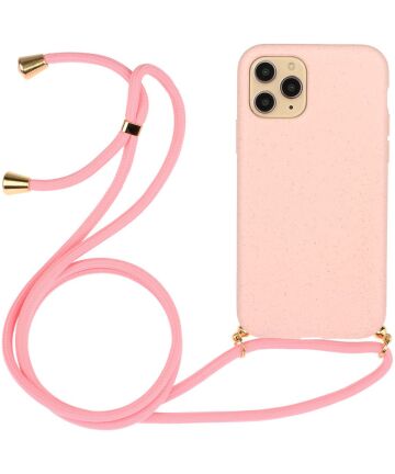 Apple iPhone 15 Pro Max Hoesje Flexibel TPU met Koord Back Cover Roze Hoesjes