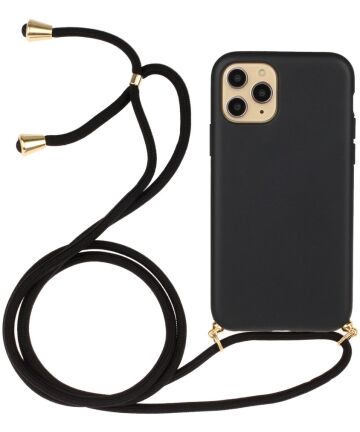 Apple iPhone 15 Pro Max Hoesje Flexibel TPU met Koord Back Cover Zwart Hoesjes