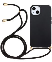 Apple iPhone 15 Plus Hoesje Flexibel TPU met Koord Back Cover Zwart