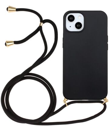 Apple iPhone 15 Plus Hoesje Flexibel TPU met Koord Back Cover Zwart Hoesjes