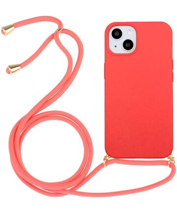 Apple iPhone 15 Hoesje Flexibel TPU met Koord Back Cover Rood Hoesjes