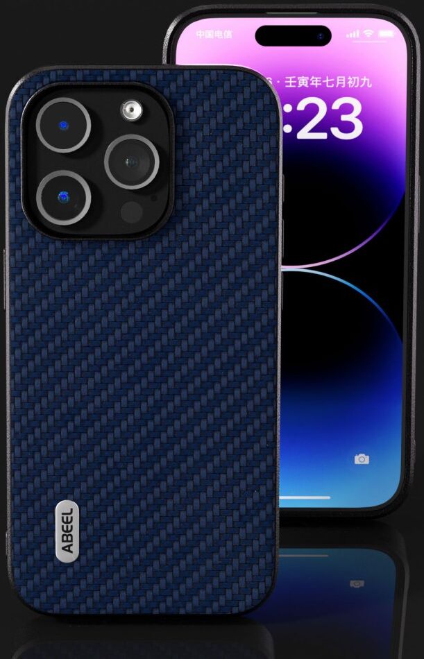 ABEEL Carbon Fiber Apple iPhone 15 Pro Hoesje Back Cover Blauw afbeelding 4