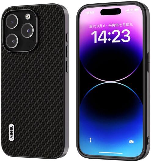 ABEEL Carbon Fiber Apple iPhone 15 Pro Hoesje Back Cover Zwart afbeelding 1