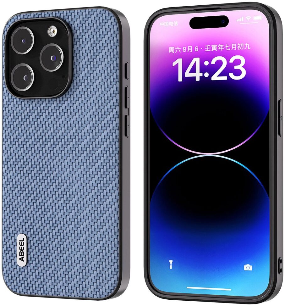 ABEEL Carbon Fiber Appel iPhone 15 Pro Hoesje Back Cover Lichtblauw afbeelding 1