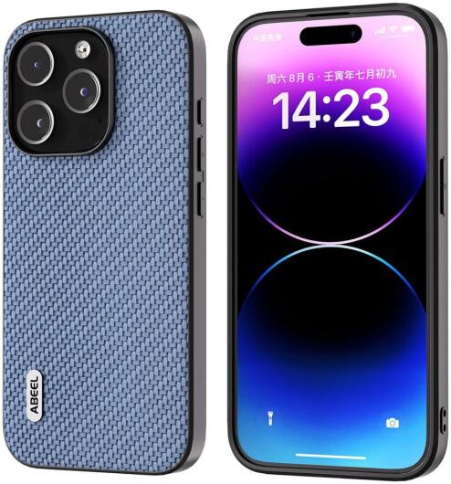ABEEL Carbon Fiber Appel iPhone 15 Pro Hoesje Back Cover Lichtblauw afbeelding 1