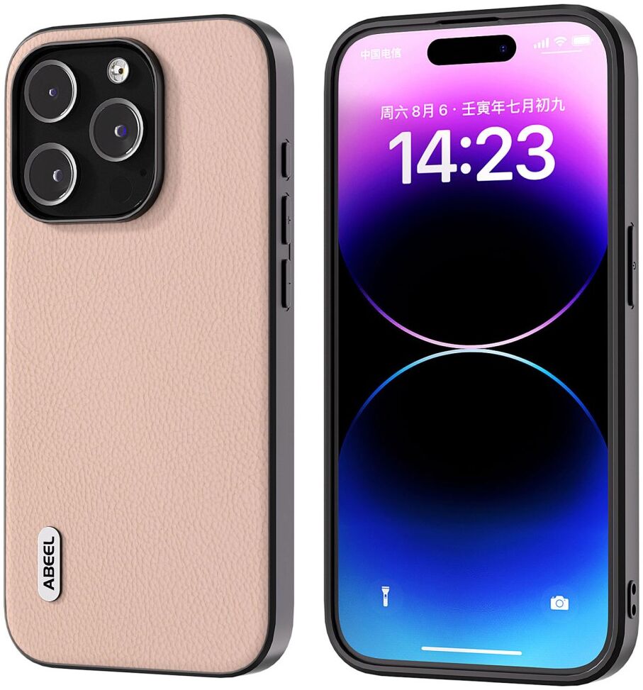 ABEEL Litchi Apple iPhone 15 Pro Max Hoesje Leer Back Cover Roze afbeelding 1