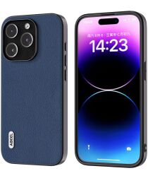 ABEEL Litchi Apple iPhone 15 Pro Max Hoesje Leer Back Cover Blauw