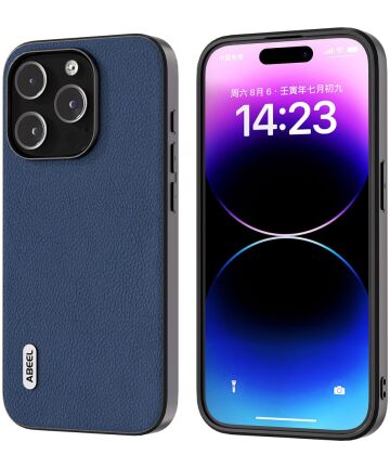 ABEEL Litchi Apple iPhone 15 Pro Max Hoesje Leer Back Cover Blauw Hoesjes