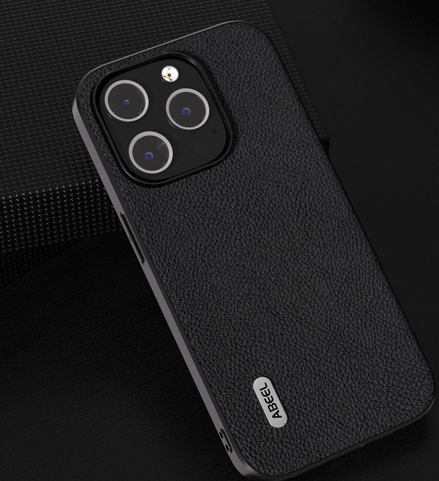 ABEEL Litchi Apple iPhone 15 Pro Max Hoesje Leer Back Cover Grijs afbeelding 2