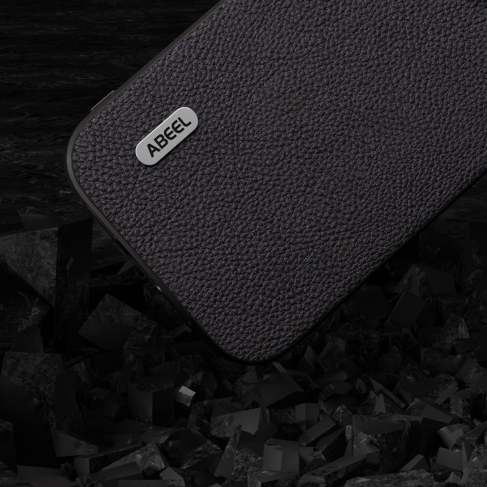 ABEEL Litchi Apple iPhone 15 Pro Max Hoesje Leer Back Cover Grijs afbeelding 3